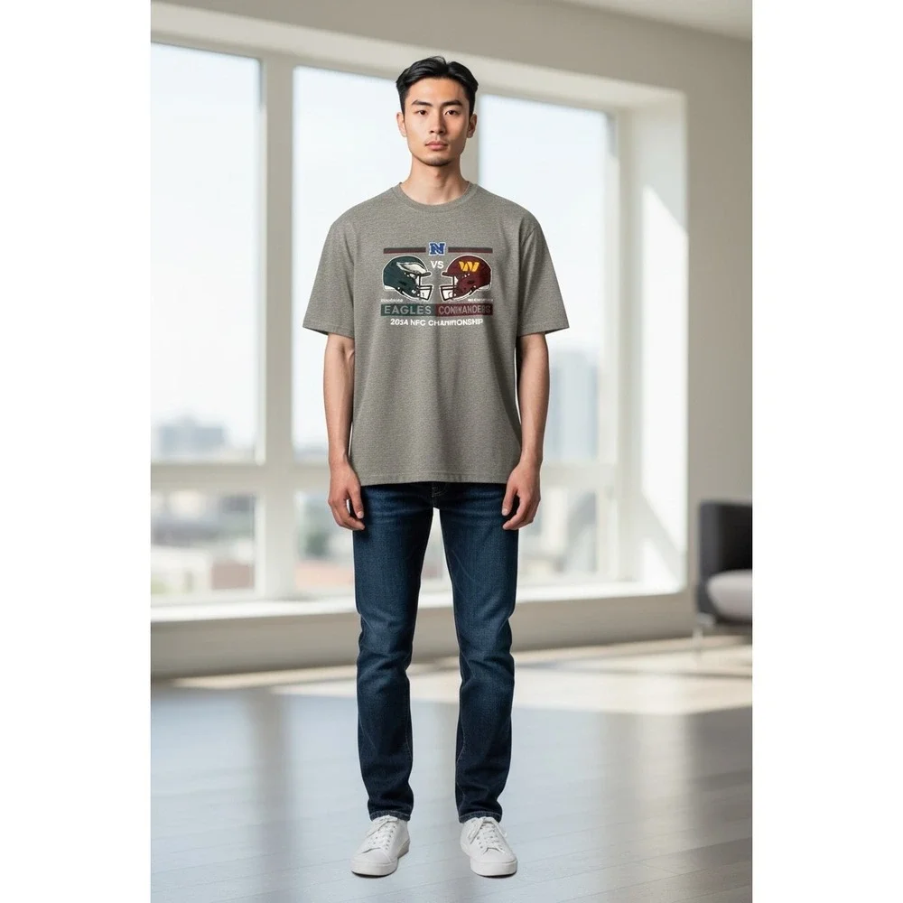 828 Nike Mens 2024 NFC Championship Eagles vs Commanders T-Shirt Gray XXL NWT